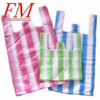 HDPE colorful candy stripe plastic T-shirt bag on flat/on roll